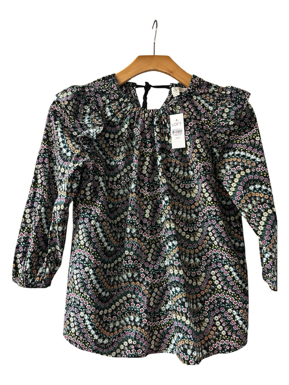LOFT Black Floral Tie Back Top NWT